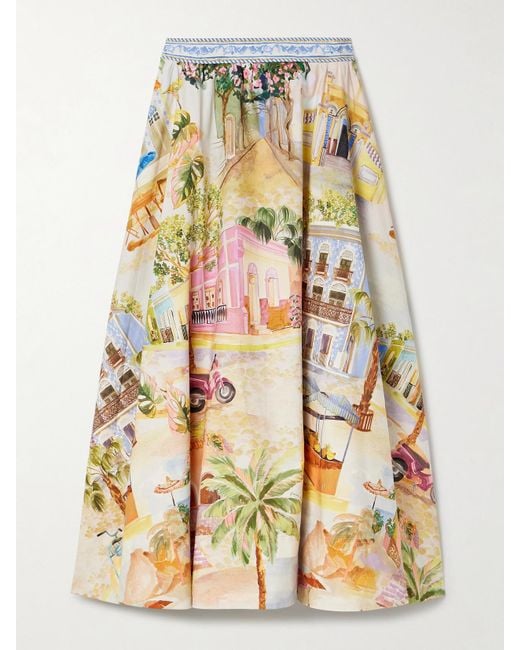 Farm Rio Metallic Printed Organic Cotton-Poplin Midi Skirt