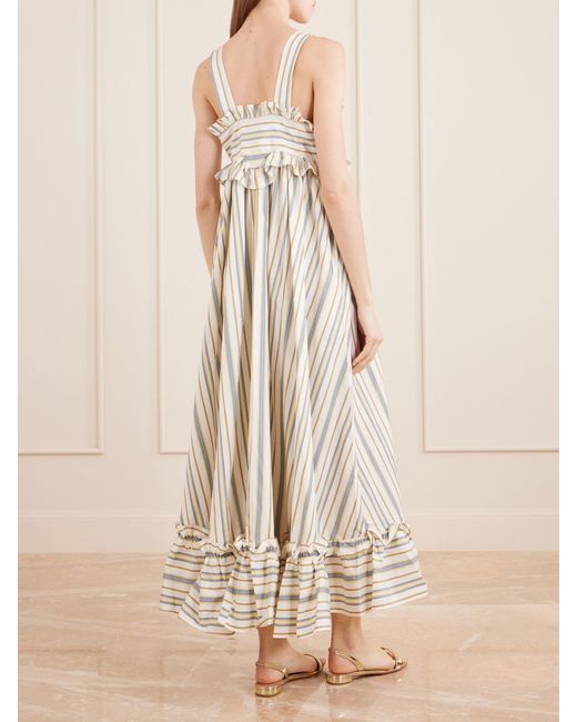 Thierry Colson White Valentina Striped Cotton Maxi Dress