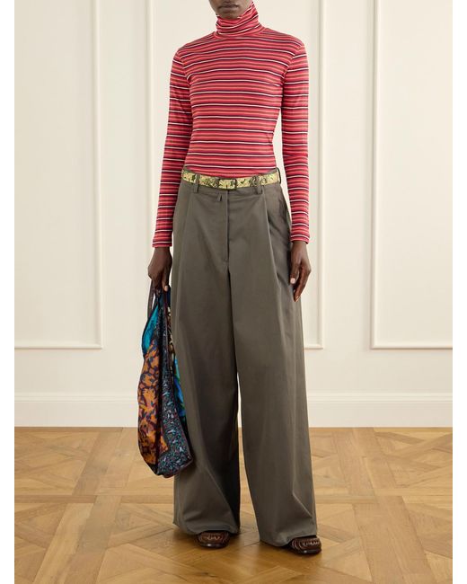Dries Van Noten Gray Cotton-Twill Wide-Leg Pants