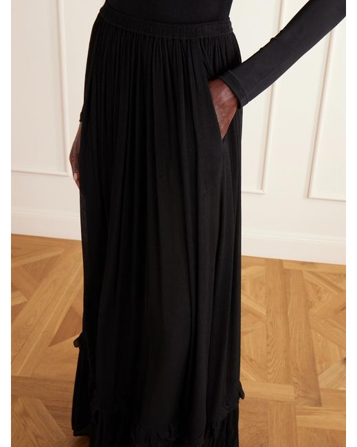 Saint Laurent Black Mousseline Ruffled Silk-Crepon Maxi Skirt