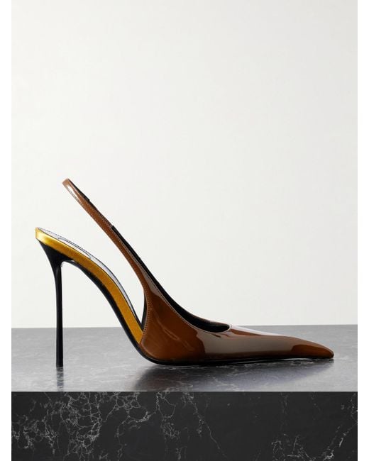 Saint Laurent Black Amalia Patent-Leather Slingback Pumps