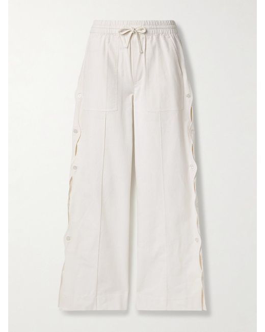 Pantalon Large En Coton Et Lin Mélangés À Boutons Et À Découpes Shai Sea en coloris White