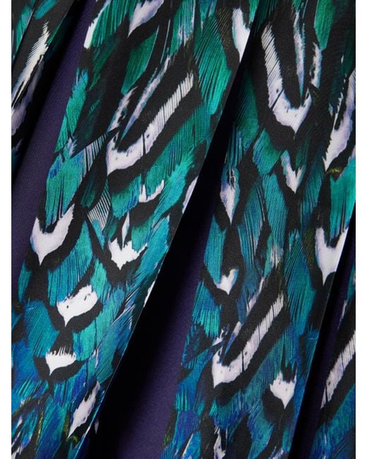 Mary Katrantzou Blue Alexis Pussy-Bow Pleated Printed Satin Midi Dress