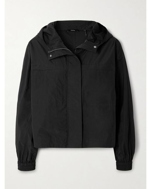 Veste À Capuche En Tissu Technique De Coton Mélangé À Fronces Theory en coloris Black