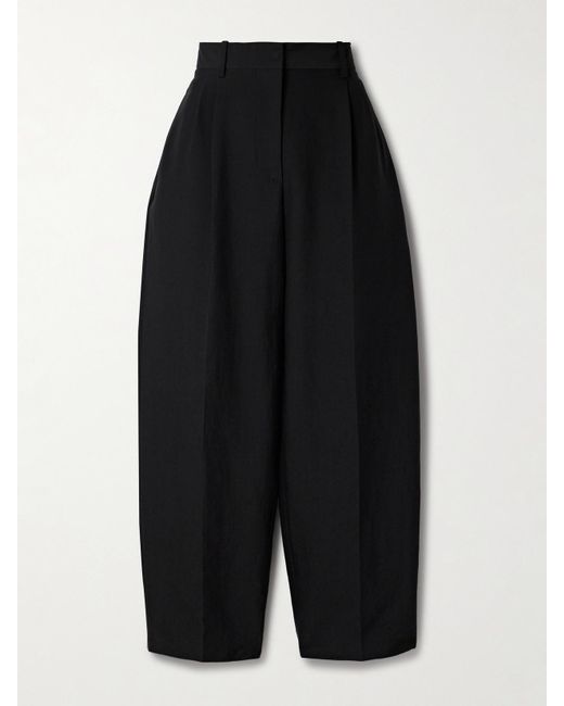 The Row Black Lilas Pleated Wool-Blend Twill Tapered Pants