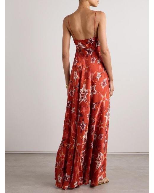 Emporio Sirenuse Red Ariele Printed Silk-Crepe Top