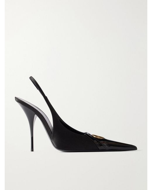 Saint Laurent White Louis 110 Embellished Patent-Leather Slingback Pumps