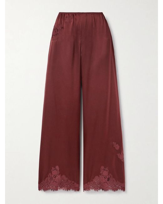 Doen Red Lavon Hose Mit Weitem Bein Aus Seidensatin Mit Spitzenbesätzen