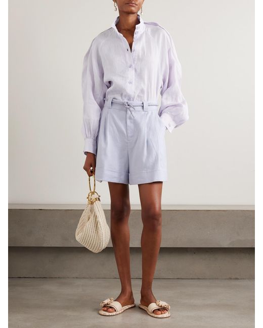 Zimmermann Purple Luna Belted Linen Shorts