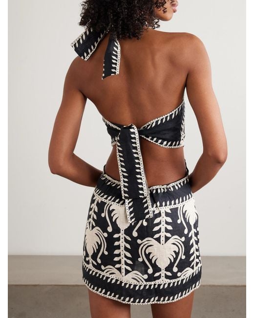 Johanna Ortiz White Tide Strength Open-Back Printed Woven Halterneck Mini Dress