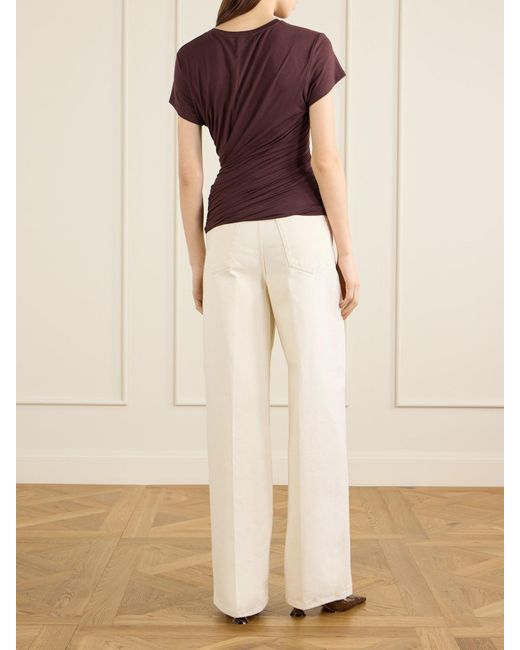 Magda Butrym Purple Gathered Cotton-Blend T-Shirt