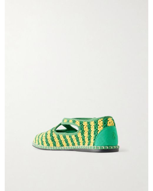 Polo Ralph Lauren Green Logo-Embroidered Striped Crocheted Espadrilles