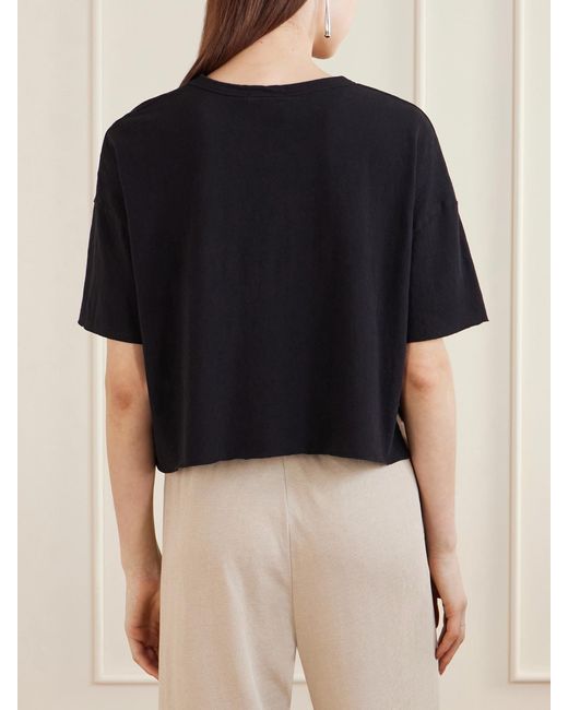 James Perse Black Cropped Cotton-Blend Jersey T-Shirt