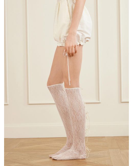 PAULINE DUJANCOURT White Seagull Lace Stay-Up Stockings
