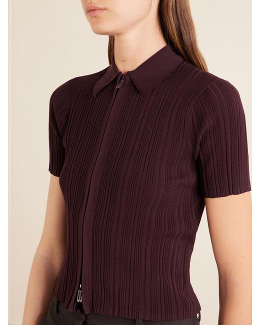Victoria Beckham Red Ribbed Polo Top