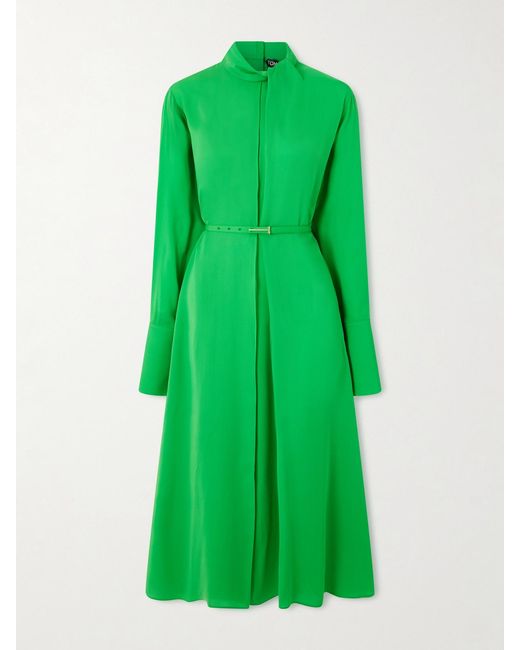 Tom Ford Green Embellished Belted Pleated Silk-Georgette Midi Dress