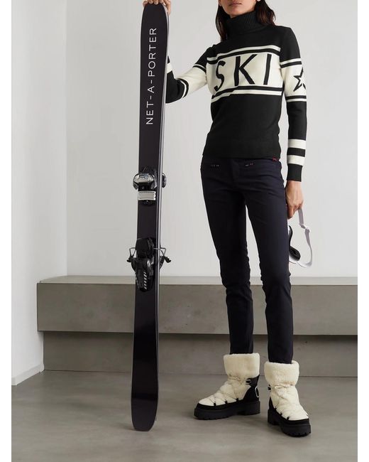 Perfect Moment Black Schild Intarsia Merino Wool Turtleneck Sweater