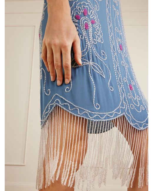 Bode Blue Sea Flower Beaded Silk Dress