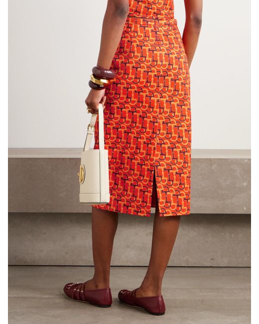 Gucci Red Midirock Aus Baumwoll-Twill Mit Print