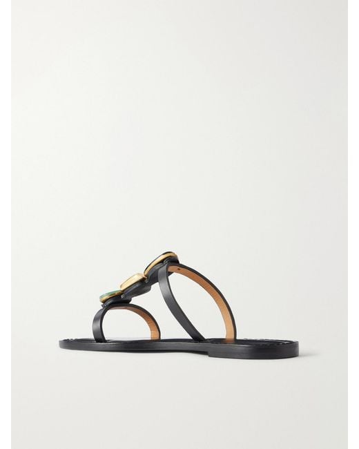 Amanu Black The Matobo Embellished Leather Sandals