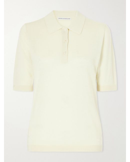 Studio Nicholson Natural Ribbed Merino Wool And Silk-Blend Polo Sweater