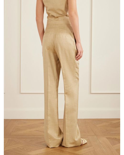 Gabriela Hearst Natural Vesta Wool, Silk And Linen-Blend Flared Pants