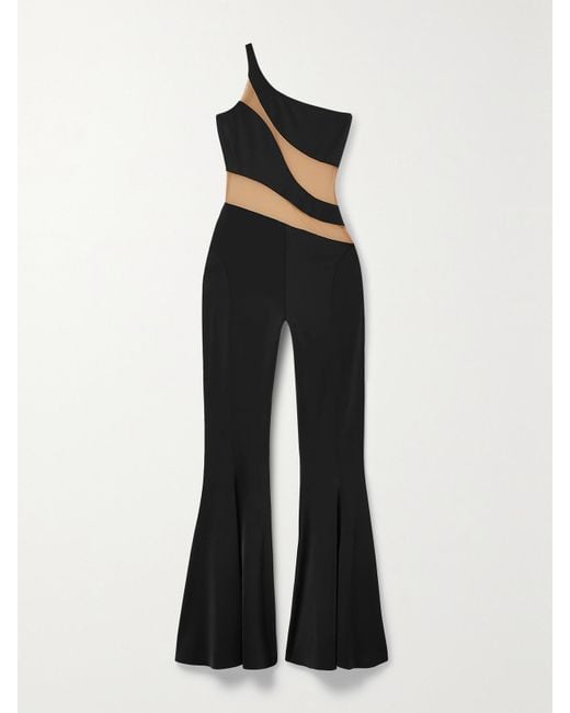 Combi-Pantalon Asymétrique En Jersey Stretch Et En Résille Snake Norma Kamali en coloris Black