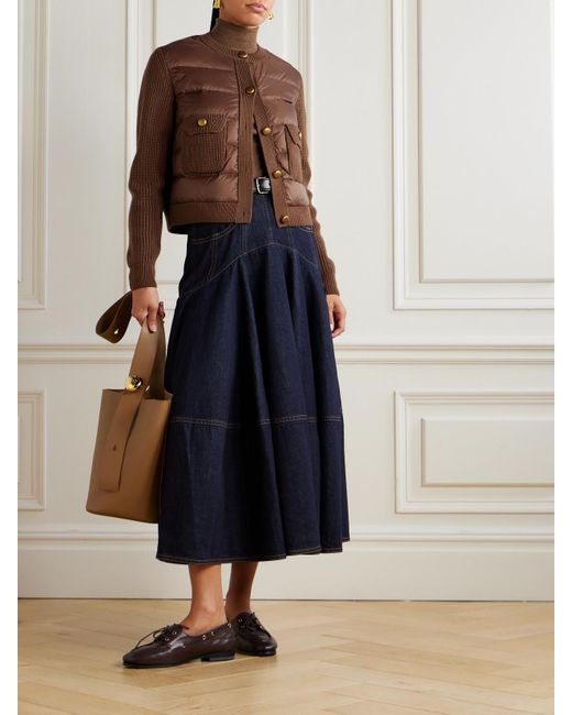 Moncler Brown Archivio Dna Ribbed Wool And Shell Down Cardigan