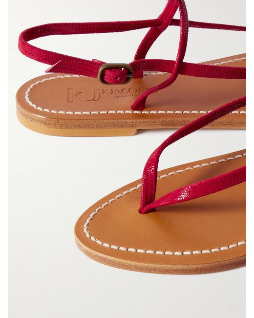 K. Jacques Red Abako Lizard-Effect Leather Sandals