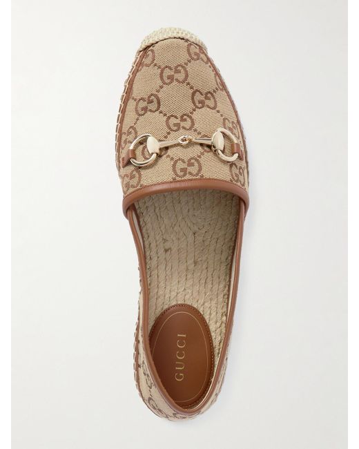 Espadrilles En Toile Jacquard À Logo, Finitions En Cuir Et Mors De Cheval Pilar Gucci en coloris Natural