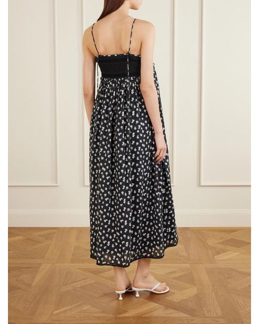 Posse White Danielle Floral-Print Lace-Trimmed Cotton Maxi Dress
