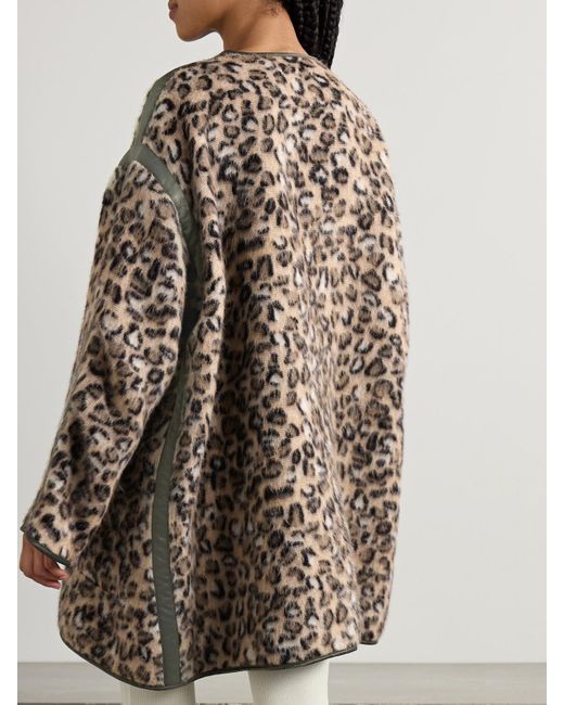 R13 Natural Convertible Faux Leather-Trimmed Leopard-Print Brushed Wool-Blend Coat