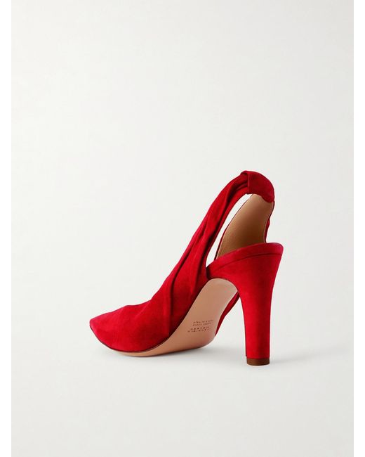 Gabriela Hearst Red Amari 90 Ruched Suede Slingback Pumps