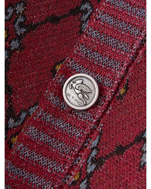 Etro Red Jacquard-Knit Cardigan
