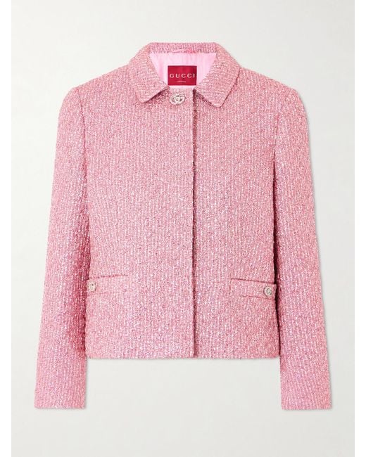 Gucci Pink Crystal And Sequin-Embellished Lamé-Tweed Jacket