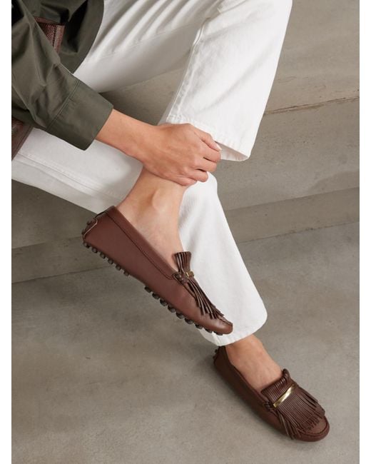 Tod's Brown Gommino Loafers Aus Leder Mit Fransen Und Verzierung