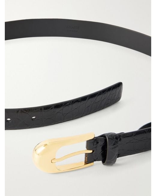 Khaite Black Dome Croc-Effect Leather Belt