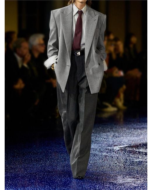 Saint Laurent Gray Double-Breasted Wool-Twill Blazer
