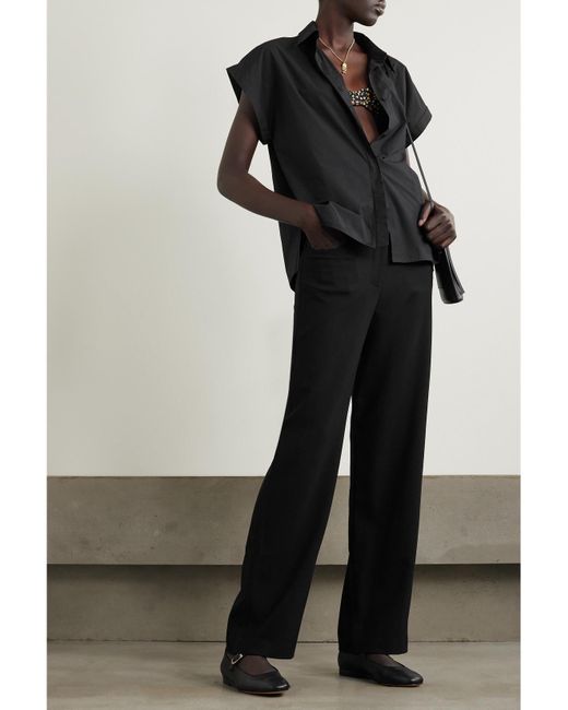 Matteau Black Net Sustain Wool-Blend Crepe Straight-Leg Pants