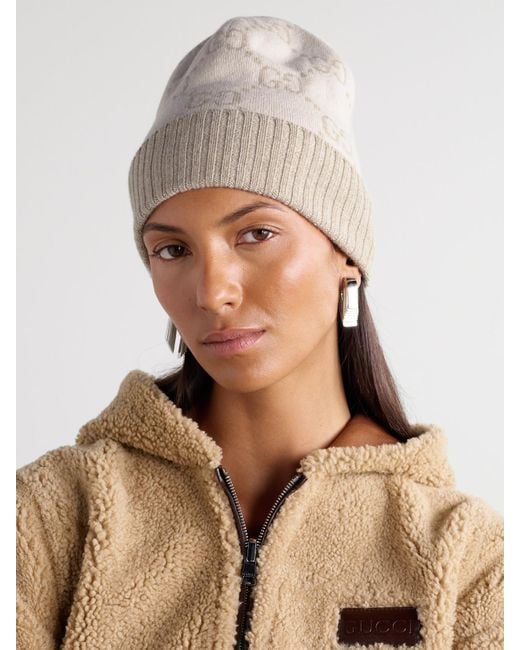 Gucci Natural Jacquard-Knit Cashmere Beanie