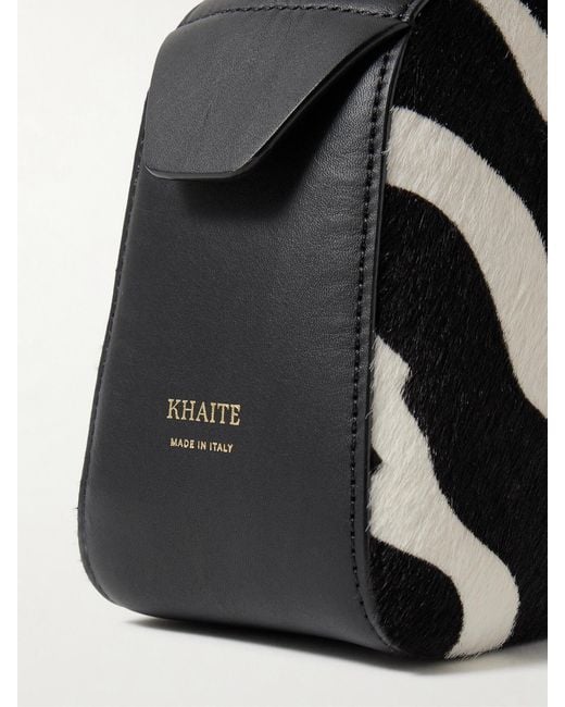Khaite Black Simona Leather-Trimmed Zebra-Print Calf Hair Shoulder Bag