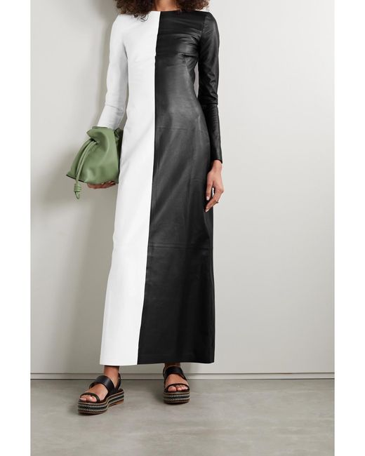 Gabriela Hearst Black + Net Sustain Currie Cutout Two-tone Leather Maxi Dress