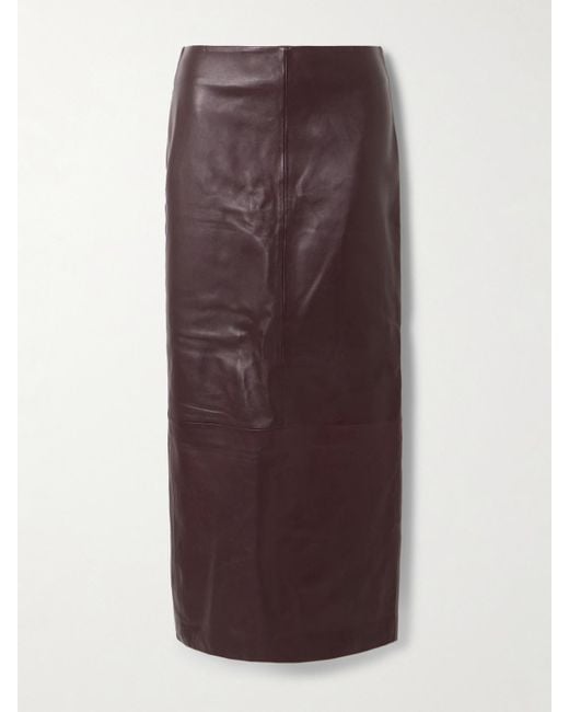 St. Agni Brown Paneled Leather Maxi Skirt