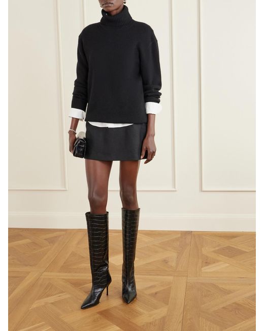 Staud Black Sebastian Croc-Effect Leather Knee Boots