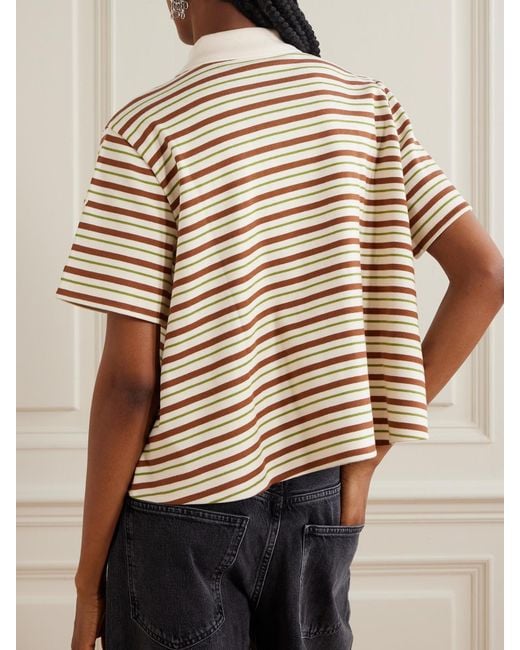 Moncler Natural Lace-Up Cropped Striped Cotton Polo Shirt