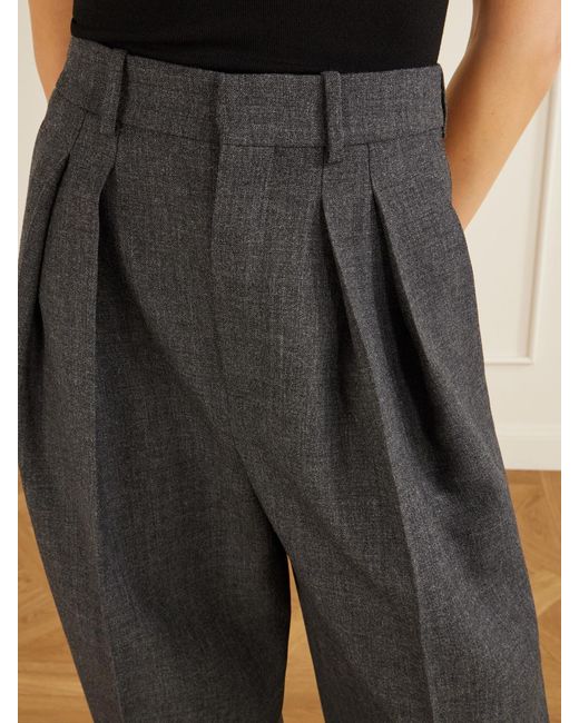 Saint Laurent Gray Wool Wide-Leg Pleated Pants