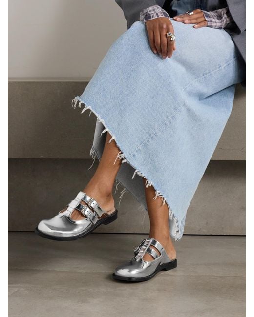 Loewe White Campo Mules Aus Metallic-Leder