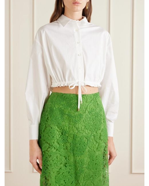Carolina Herrera White Cropped Cotton-Blend Blouse