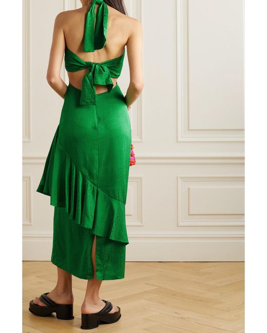 Robe Midi Dos Ouvert En Satin Jacquard À Découpes Et À Volants Balladist Johanna Ortiz en coloris Green