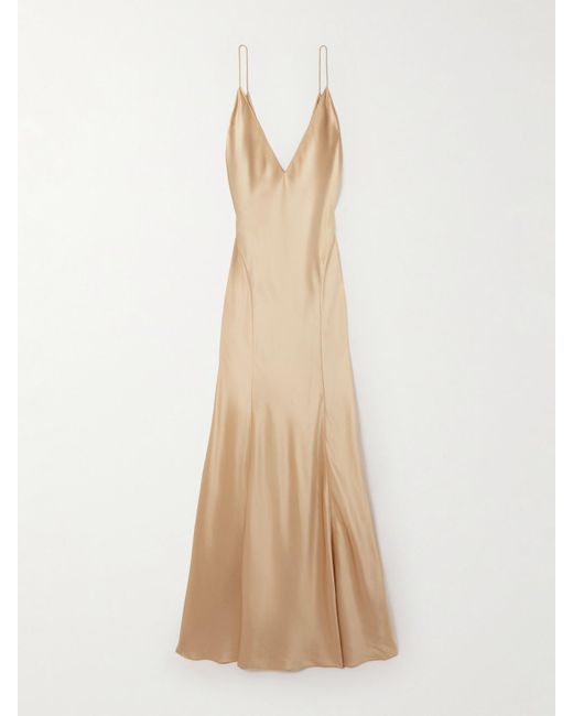 Saint Laurent Natural Open-Back Paneled Silk-Satin Gown